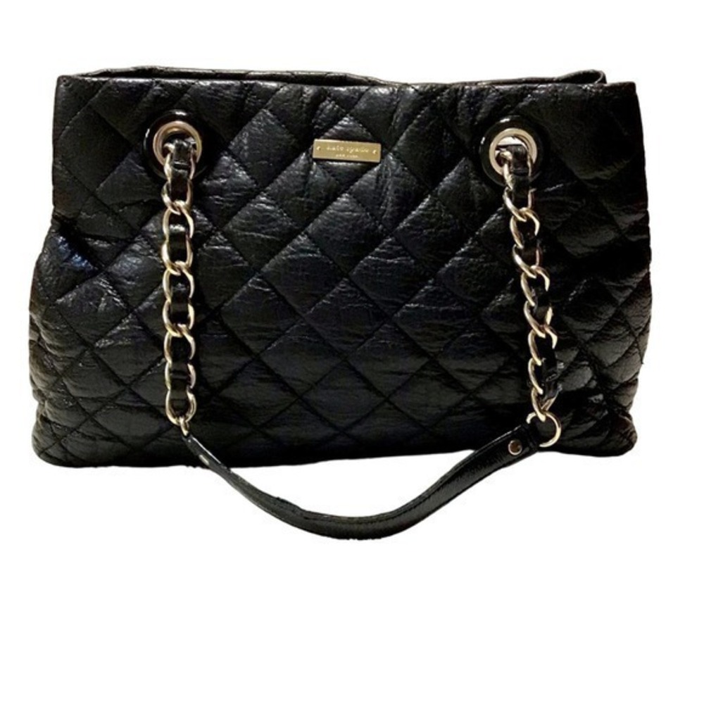KATE SPADE black checkered leather shoulder bag serial number PXRU2169